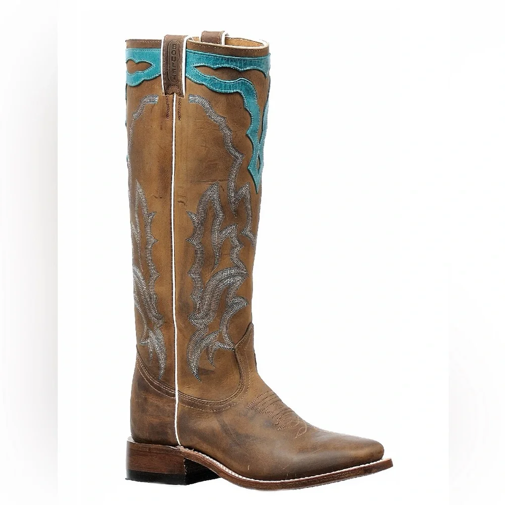 Boulet turquoise rodeo Western leather square toe hillbilly golden Boots NEW - Picture 1 of 9